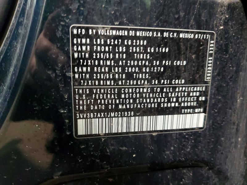 Aukcja sprzedaży 2018 Volkswagen Tiguan, vin: 3VV3B7AX1JM021936, numer aukcji: 48176686
