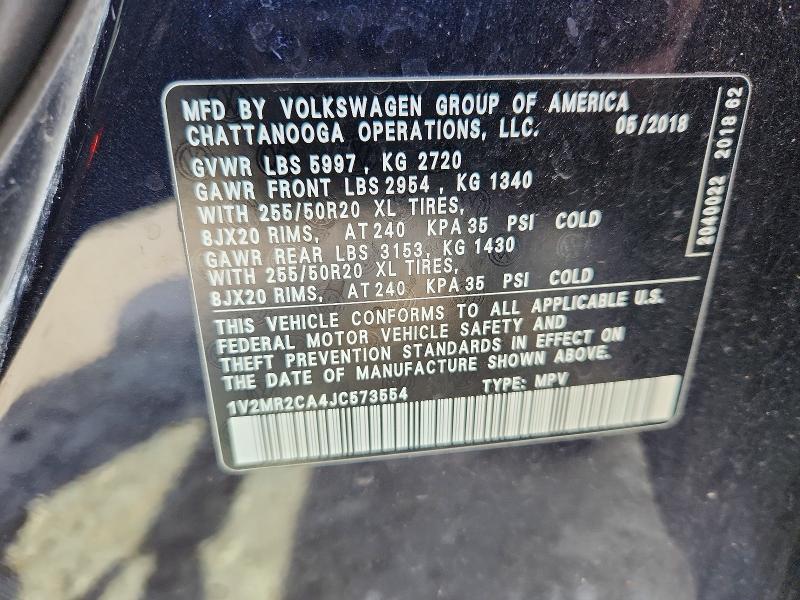 Aukcja sprzedaży 2018 Volkswagen Atlas, vin: 1V2MR2CA4JC573554, numer aukcji: 49127746
