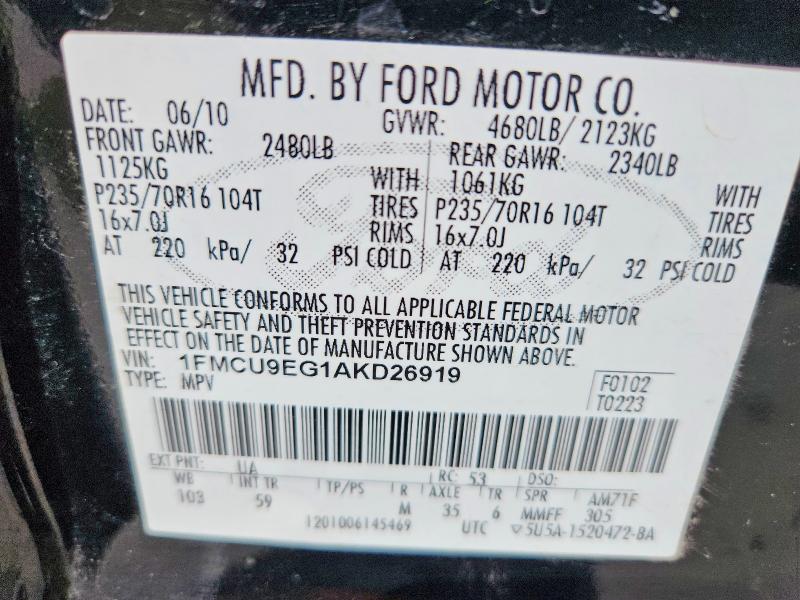 Продажа на аукционе авто 2010 Ford Escape, vin: 1FMCU9EG1AKD26919, номер лота: 51633026