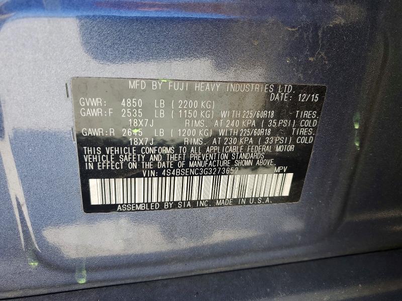 Aukcja sprzedaży 2016 Subaru Outback, vin: 4S4BSENC3G3273652, numer aukcji: 49046536
