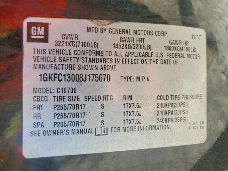 48247866 :رقم المزاد ، 1GKFC13008J175670 vin ، 2008 Gmc Yukon مزاد بيع