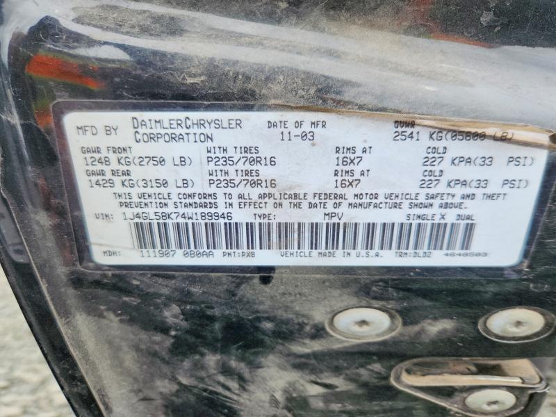 50681986 :رقم المزاد ، 1J4GL58K74W189946 vin ، 2004 Jeep Liberty مزاد بيع