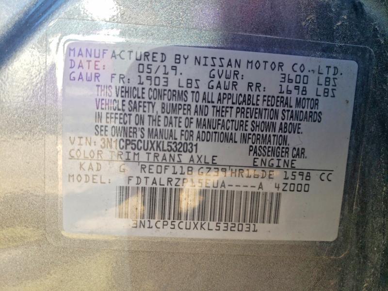 51663046 :رقم المزاد ، 3N1CP5CUXKL532031 vin ، 2019 Nissan Kicks مزاد بيع