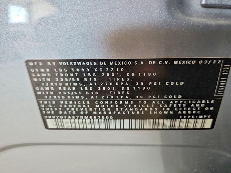 50508646 :رقم المزاد ، 3VV2B7AX7NM087800 vin ، 2022 Volkswagen Tiguan مزاد بيع