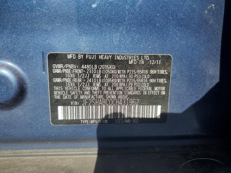 Продажа на аукционе авто 2012 Subaru Forester, vin: JF2SHABC0CH431962, номер лота: 51199596