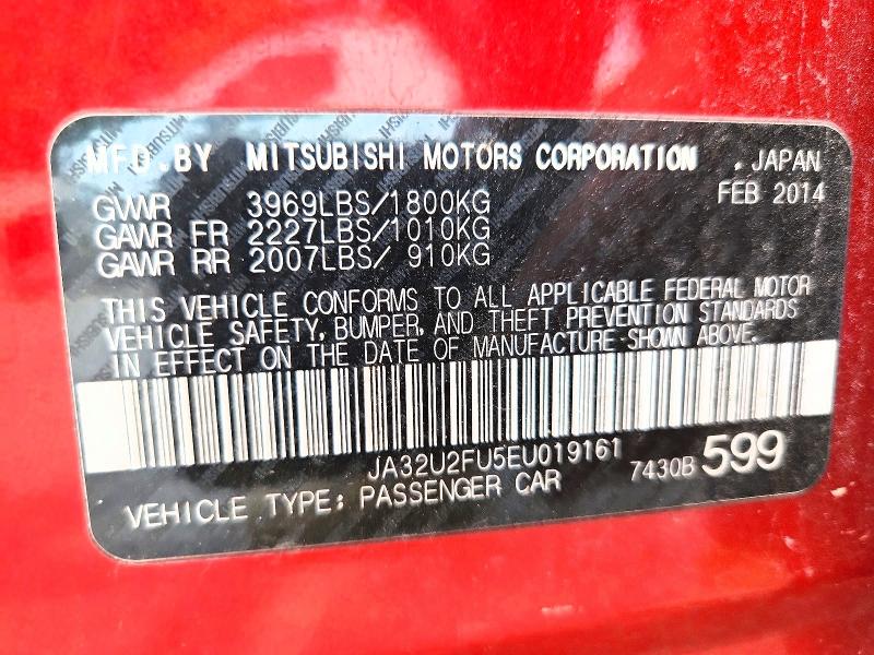 49215246 :رقم المزاد ، JA32U2FU5EU019161 vin ، 2014 Mitsubishi Lancer مزاد بيع