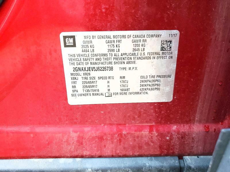 2018 Chevrolet Equinox მანქანა იყიდება აუქციონზე, vin: 2GNAXJEV5J6226738, აუქციონის ნომერი: 49894466