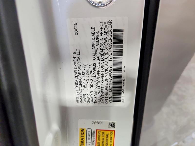 Aukcja sprzedaży 2025 Honda Accord, vin: 1HGCY1F49SA060721, numer aukcji: 49402146