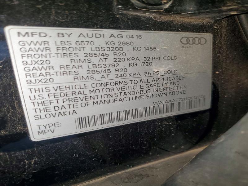 49098896 :رقم المزاد ، WA1AAAF72HD013228 vin ، 2017 Audi Q7 مزاد بيع