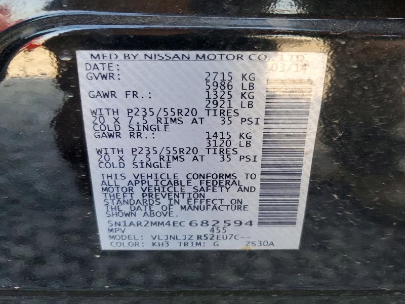 Продажа на аукционе авто 2014 Nissan Pathfinder, vin: 5N1AR2MM4EC682594, номер лота: 50196966