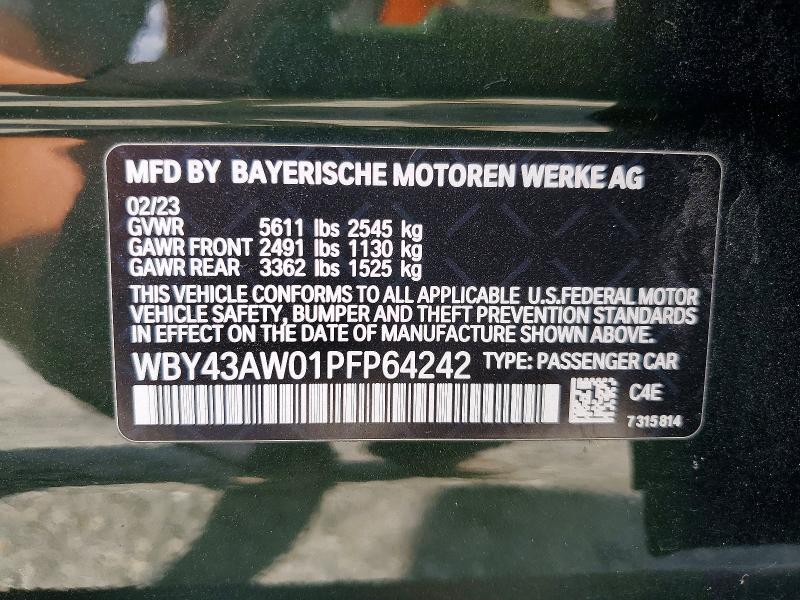 Продаж на аукціоні авто 2023 Bmw I4, vin: WBY43AW01PFP64242, номер лоту: 49326776
