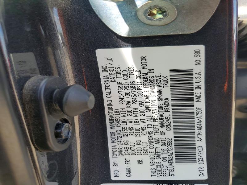 50067346 :رقم المزاد ، 5TELU4EN2AZ722682 vin ، 2010 Toyota Tacoma مزاد بيع
