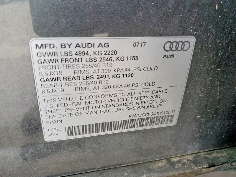 Продаж на аукціоні авто 2018 Audi Q3, vin: WA1JCCFS4JR010592, номер лоту: 48837926