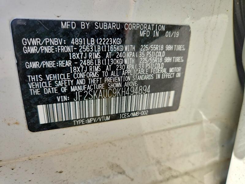 Aukcja sprzedaży 2019 Subaru Forester, vin: JF2SKAUC9KH494894, numer aukcji: 49497676