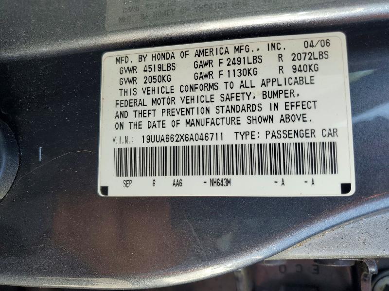 Продаж на аукціоні авто 2006 Acura 3.2 Tl 4d, vin: 19UUA662X6A046711, номер лоту: 47775066