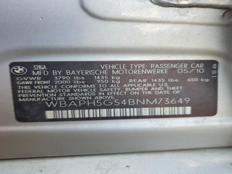 49391956 :رقم المزاد ، WBAPH5G54BNM73649 vin ، 2011 Bmw 328 مزاد بيع