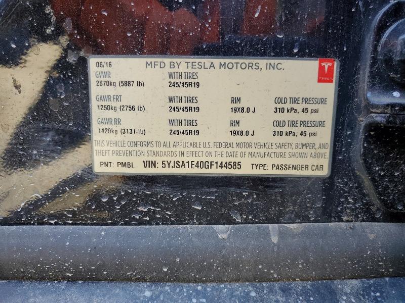 Aukcja sprzedaży 2016 Tesla Model S, vin: 5YJSA1E40GF144585, numer aukcji: 50521976