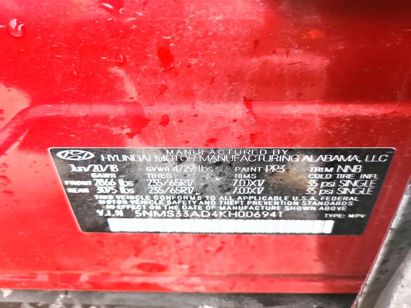 2019 Hyundai Santa Fe მანქანა იყიდება აუქციონზე, vin: 5NMS33AD4KH006941, აუქციონის ნომერი: 48270006