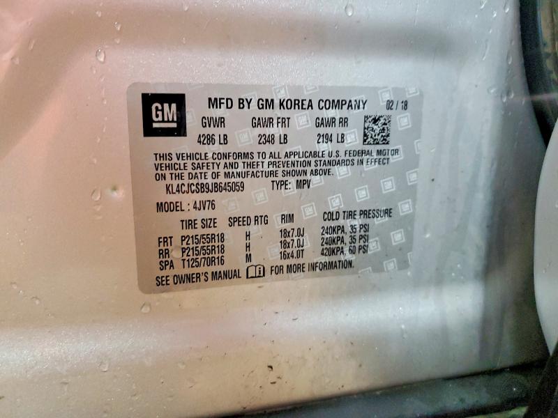 2018 Buick Encore მანქანა იყიდება აუქციონზე, vin: KL4CJCSB9JB645059, აუქციონის ნომერი: 51422616