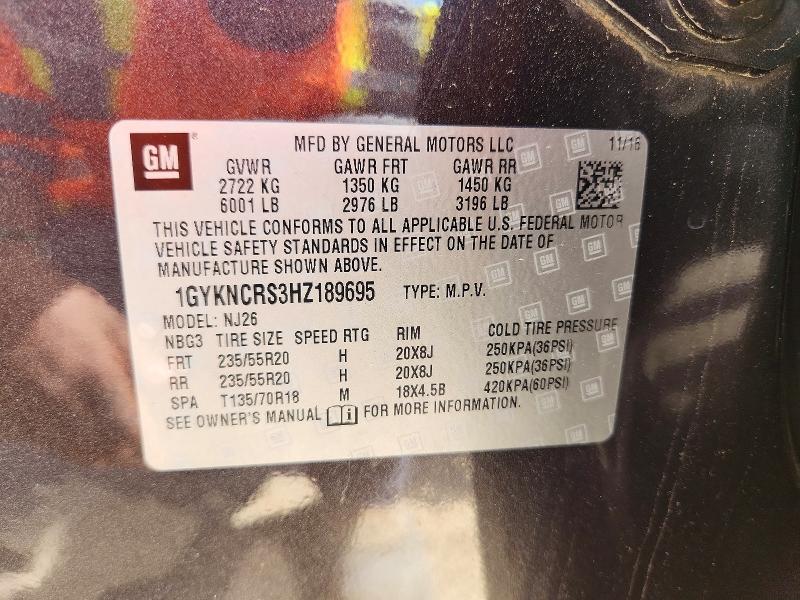 51136826 :رقم المزاد ، 1GYKNCRS3HZ189695 vin ، 2017 Cadillac Xt5 مزاد بيع