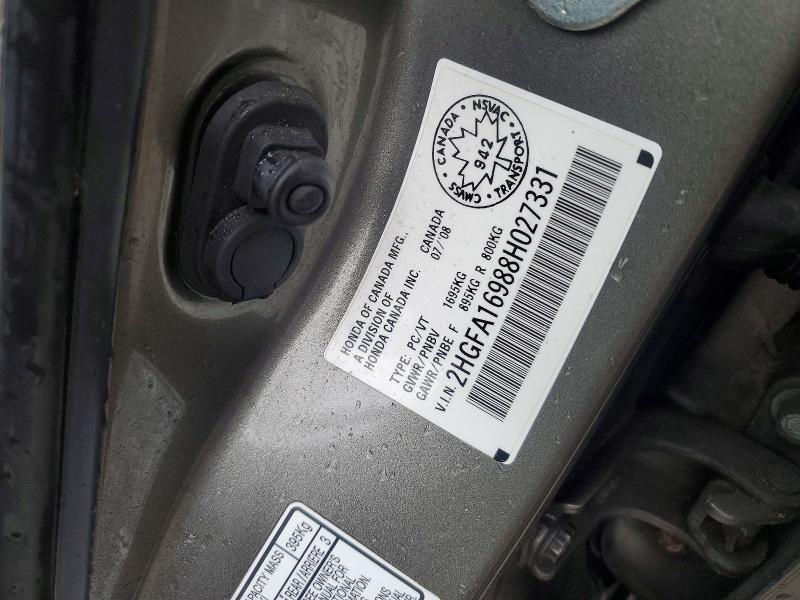 2008 Honda Civic მანქანა იყიდება აუქციონზე, vin: 2HGFA16988H027331, აუქციონის ნომერი: 48578736