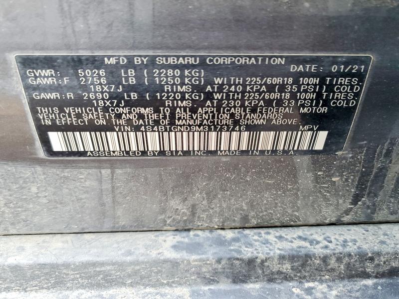 49611906 :رقم المزاد ، 4S4BTGND9M3173746 vin ، 2021 Subaru Outback مزاد بيع