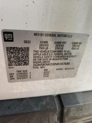 Aukcja sprzedaży 2022 Chevrolet Tahoe, vin: 1GNSKNKD8NR267686, numer aukcji: 48157826