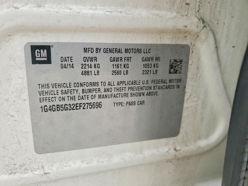 2014 Buick Lacrosse მანქანა იყიდება აუქციონზე, vin: 1G4GB5G32EF275696, აუქციონის ნომერი: 50800336