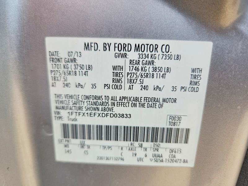 49953326 :رقم المزاد ، 1FTFX1EFXDFD03833 vin ، 2013 Ford F150 مزاد بيع