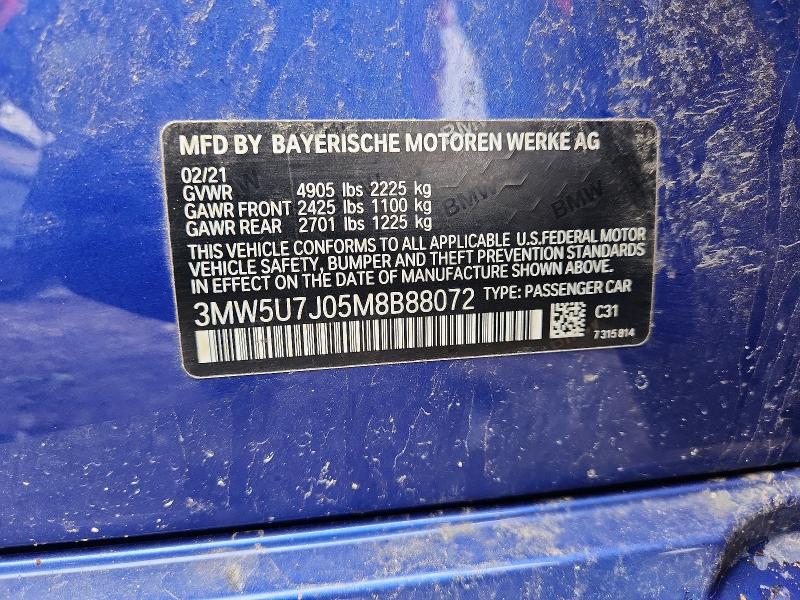 Продажа на аукционе авто 2021 Bmw M340i, vin: 3MW5U7J05M8B88072, номер лота: 51399716
