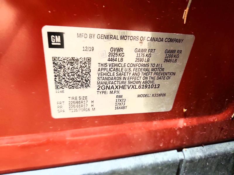 Aukcja sprzedaży 2020 Chevrolet Equinox, vin: 2GNAXHEVXL6191013, numer aukcji: 50560056