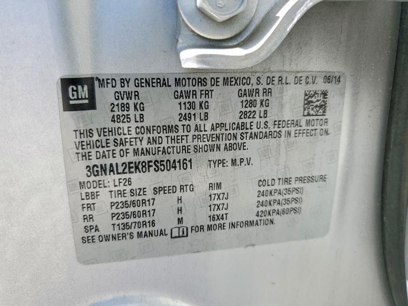 51711116 :رقم المزاد ، 3GNAL2EK8FS504161 vin ، 2015 Chevrolet Captiva مزاد بيع