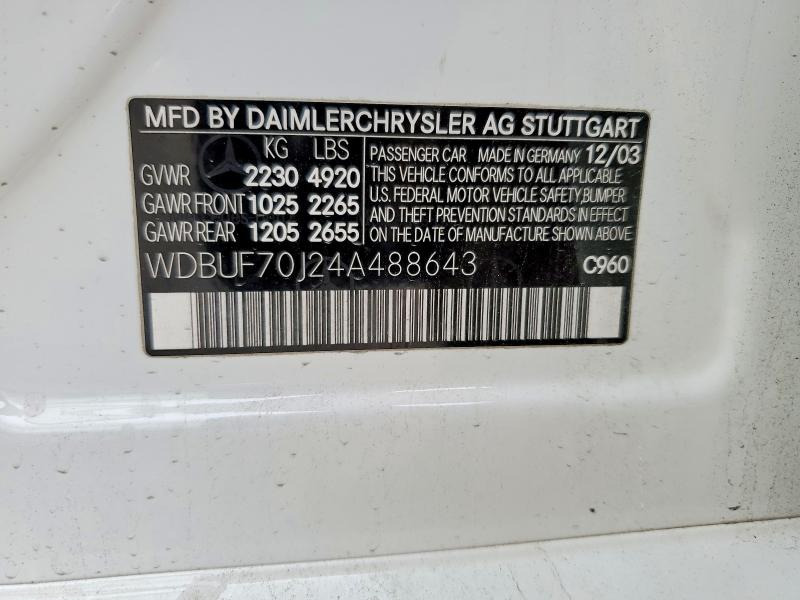 Продажа на аукционе авто 2004 Mercedes-benz E, vin: WDBUF70J24A488643, номер лота: 49660816