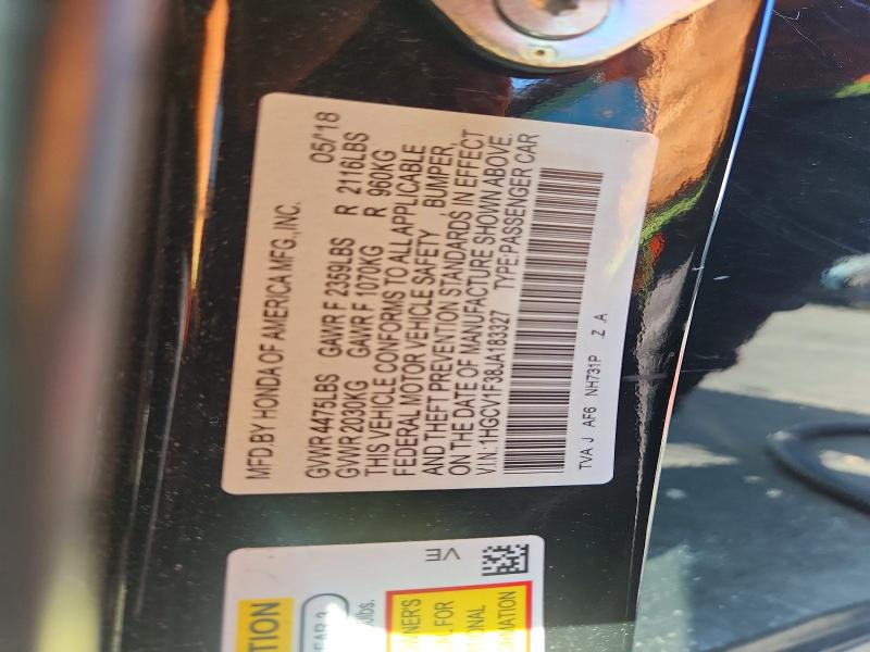 2018 Honda Accord მანქანა იყიდება აუქციონზე, vin: 1HGCV1F38JA183327, აუქციონის ნომერი: 49582726
