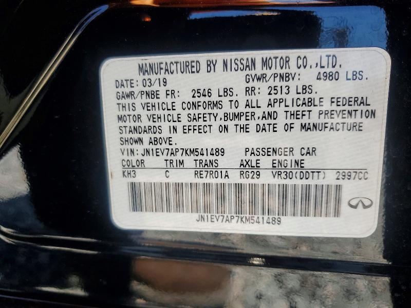 2019 Infiniti Q50 მანქანა იყიდება აუქციონზე, vin: JN1EV7AP7KM541489, აუქციონის ნომერი: 49635306