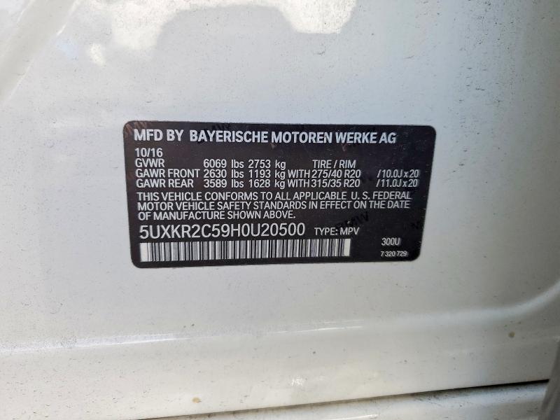 47998556 :رقم المزاد ، 5UXKR2C59H0U20500 vin ، 2017 Bmw X5 مزاد بيع