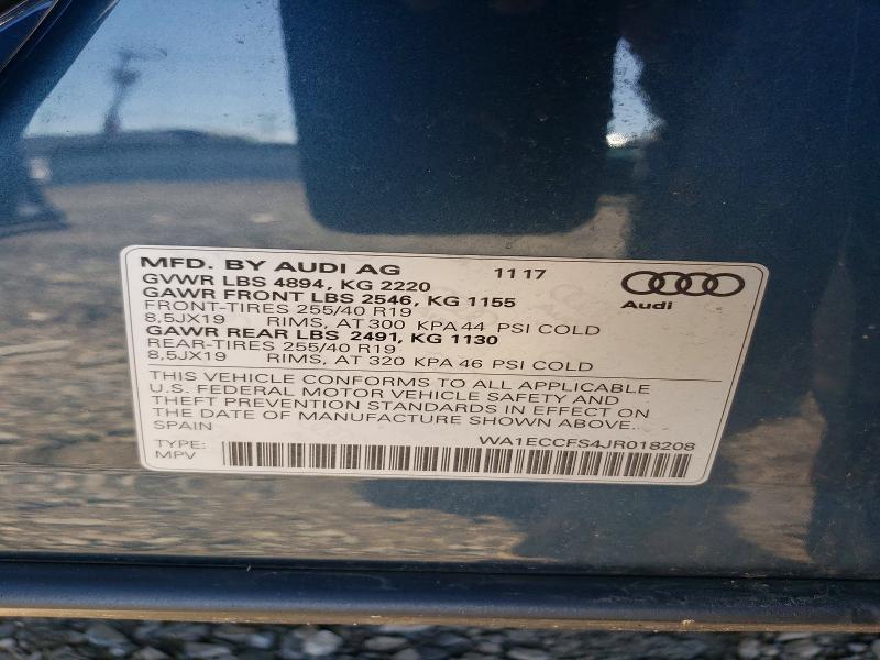 Aukcja sprzedaży 2018 Audi Q3, vin: WA1ECCFS4JR018208, numer aukcji: 48910896
