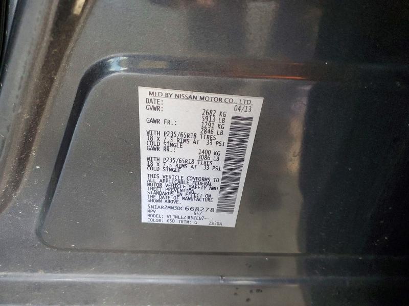 49822956 :رقم المزاد ، 5N1AR2MM3DC668278 vin ، 2013 Nissan Pathfinder مزاد بيع