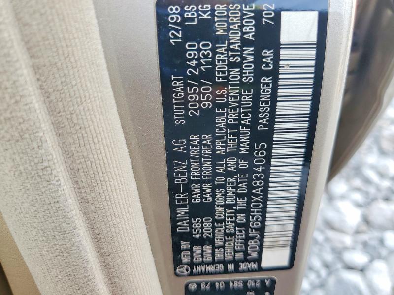 1999 Mercedes-benz E მანქანა იყიდება აუქციონზე, vin: WDBJF65H0XA834065, აუქციონის ნომერი: 49573976