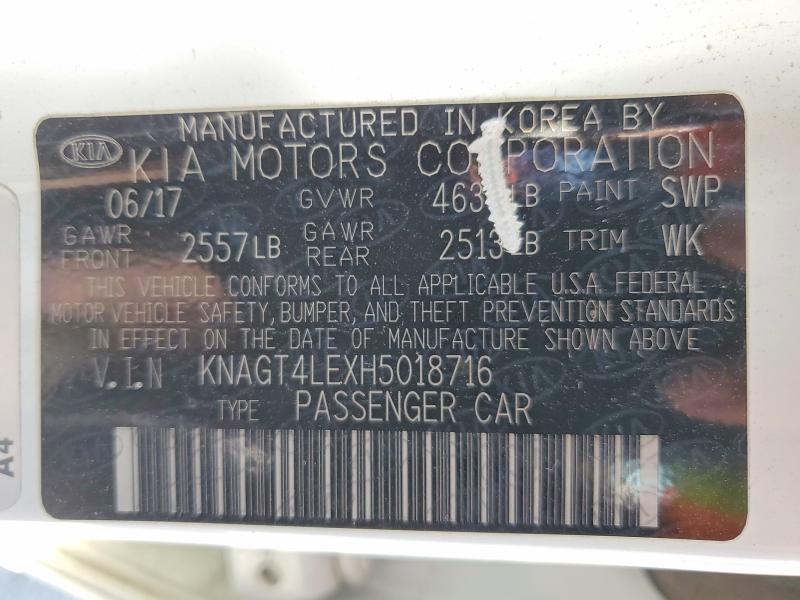 51200506 :رقم المزاد ، KNAGT4LEXH5018716 vin ، 2017 Kia Optima مزاد بيع