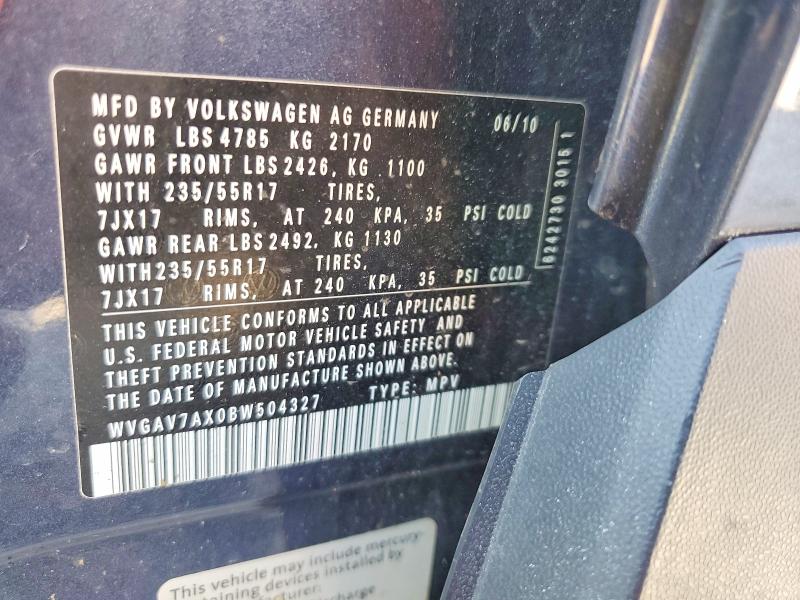 49471216 :رقم المزاد ، WVGAV7AX0BW504327 vin ، 2011 Volkswagen Tiguan مزاد بيع