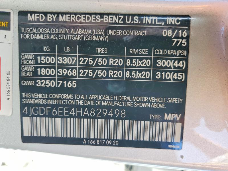 Aukcja sprzedaży 2017 Mercedes-benz Gls, vin: 4JGDF6EE4HA829498, numer aukcji: 51614906