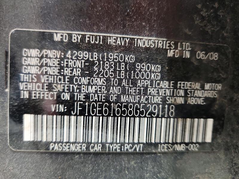 50260556 :رقم المزاد ، JF1GE61658G529118 vin ، 2008 Subaru Impreza مزاد بيع