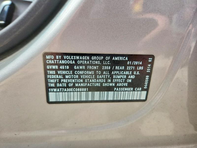 Aukcja sprzedaży 2014 Volkswagen Passat, vin: 1VWAT7A30EC068881, numer aukcji: 50545666