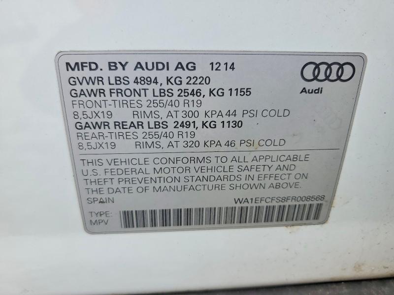 Aukcja sprzedaży 2015 Audi Q3, vin: WA1EFCFS8FR008568, numer aukcji: 48061946