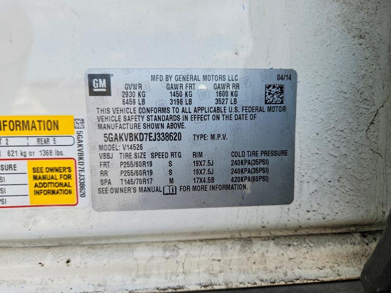 2014 Buick Enclave მანქანა იყიდება აუქციონზე, vin: 5GAKVBKD7EJ338620, აუქციონის ნომერი: 50014736
