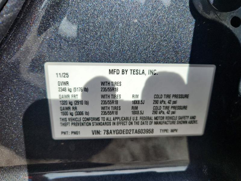 Aukcja sprzedaży 2026 Tesla Model Y, vin: 7SAYGDED2TA603958, numer aukcji: 48300446