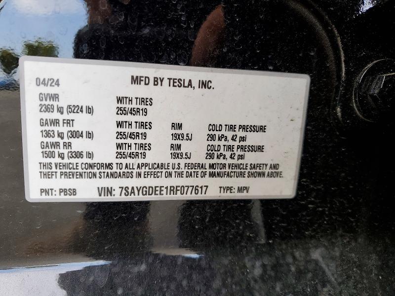 Aukcja sprzedaży 2024 Tesla Model Y, vin: 7SAYGDEE1RF077617, numer aukcji: 51146986