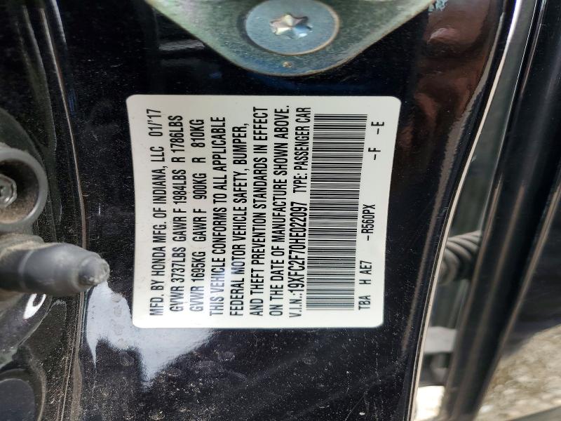 51286546 :رقم المزاد ، 19XFC2F70HE022097 vin ، 2017 Honda Civic مزاد بيع