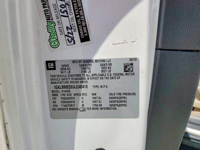 2010 Gmc Acadia მანქანა იყიდება აუქციონზე, vin: 1GKLRMEDXAJ248410, აუქციონის ნომერი: 51966566